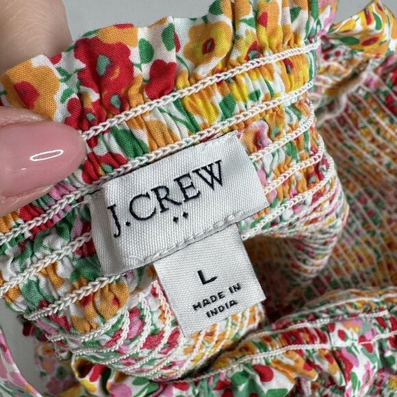 J.Crew Floral Smocked Tie Shoulder Top Womens Large Pink Peplum Resort Vacation - Picture 6 of 11